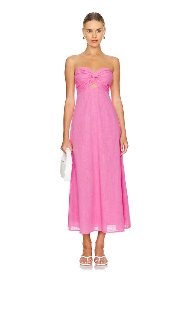SNDYS x REVOLVE Strapless Twist Front Midi Dress SZ XS 100% cotton